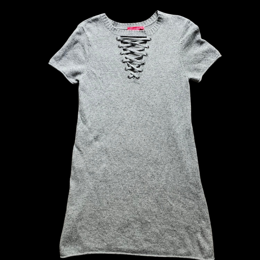PHILANTHROPY Wool‎ Blend Soft Gray Lace-Up Knit Mini Luxury Classy Dress Size M